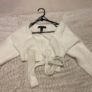 front tie cropped white sweater